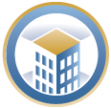 A community capacity logo of a blue building